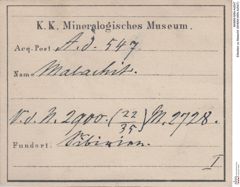 Etiketten zu Malachit (NHMW-MIN-Ad547)